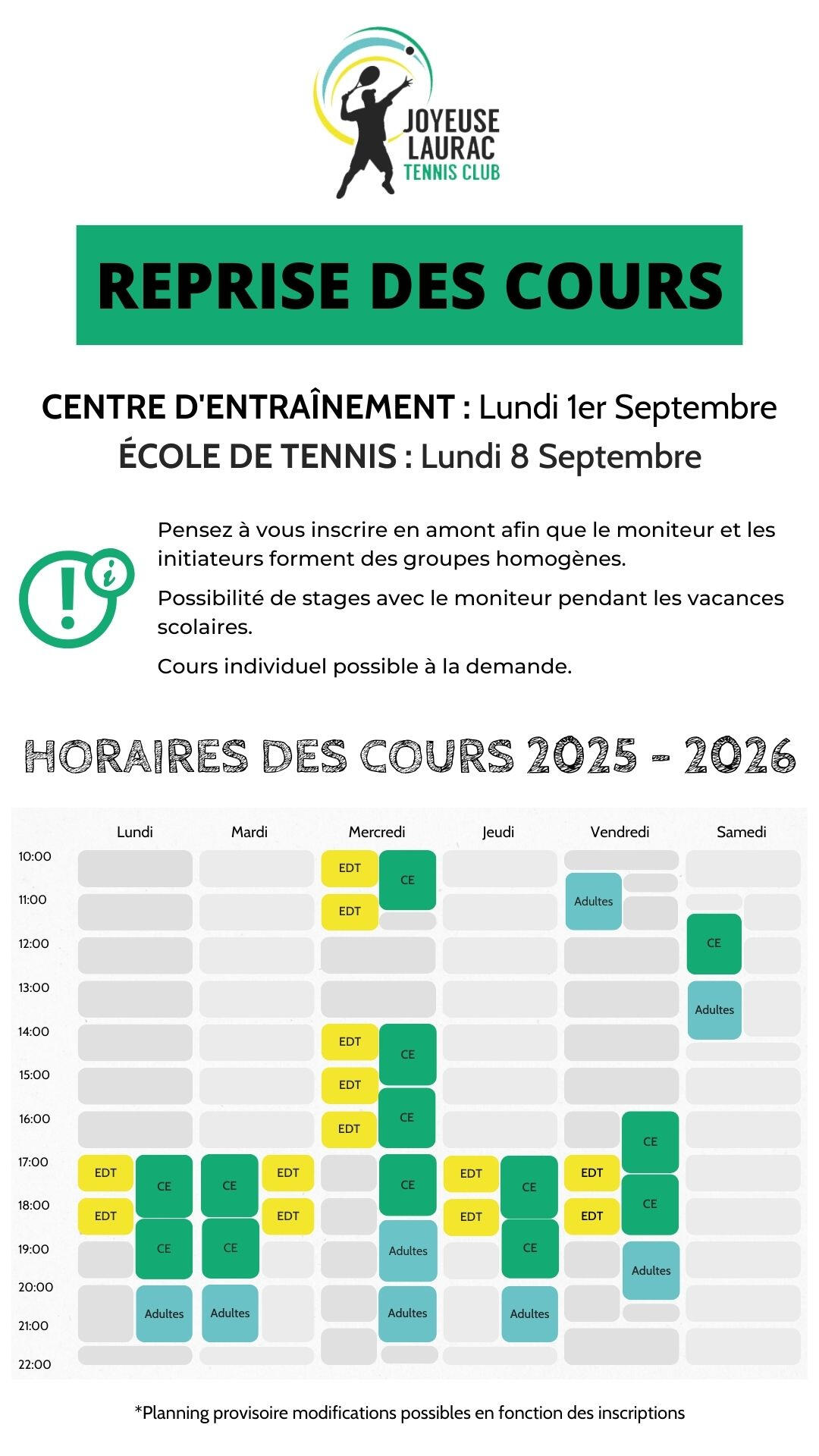 Reprise des cours - TCJL - 2025/2026